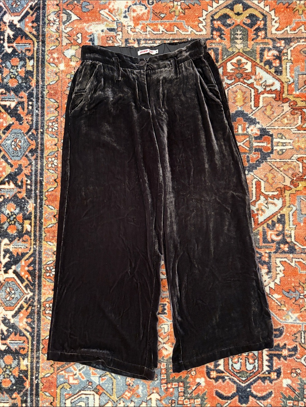 Johnny Was Ankle Length Cropped Brown Velvet Wide Leg Pants | Women’s Size S